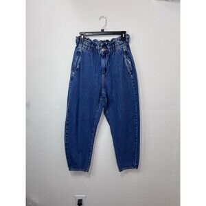 Zara Womens Jeans Paper Bag High Rise Cotton Pockets Denim Blue Size 8